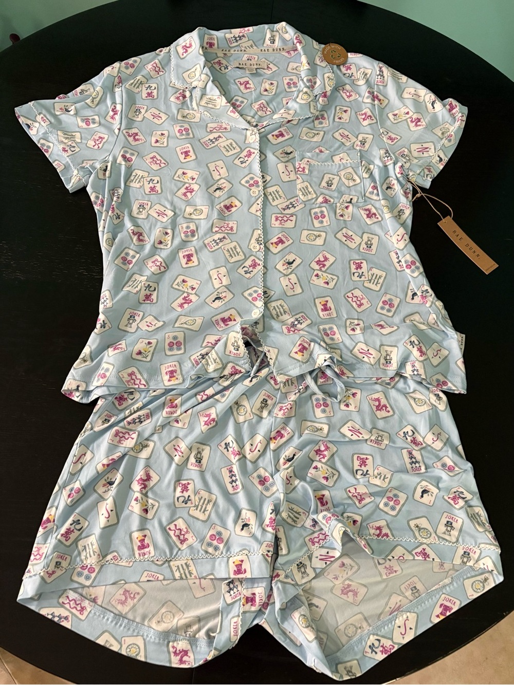 NWT Rae Dunn Mahjong Soft Pajamas, Short Sleeve Top And Shorts, XL